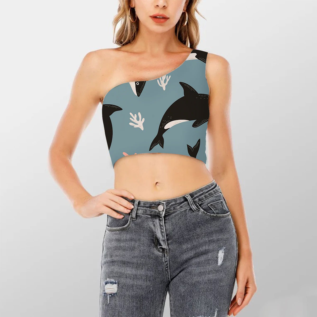 Coral Orca Shoulder Cropped Top