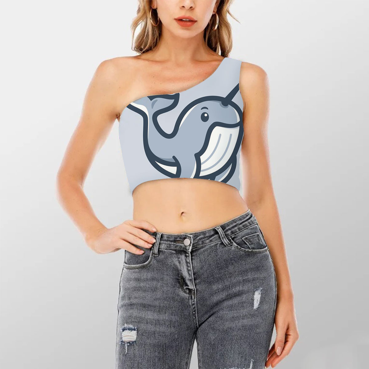 Cute Narwhal Shoulder Cropped Top