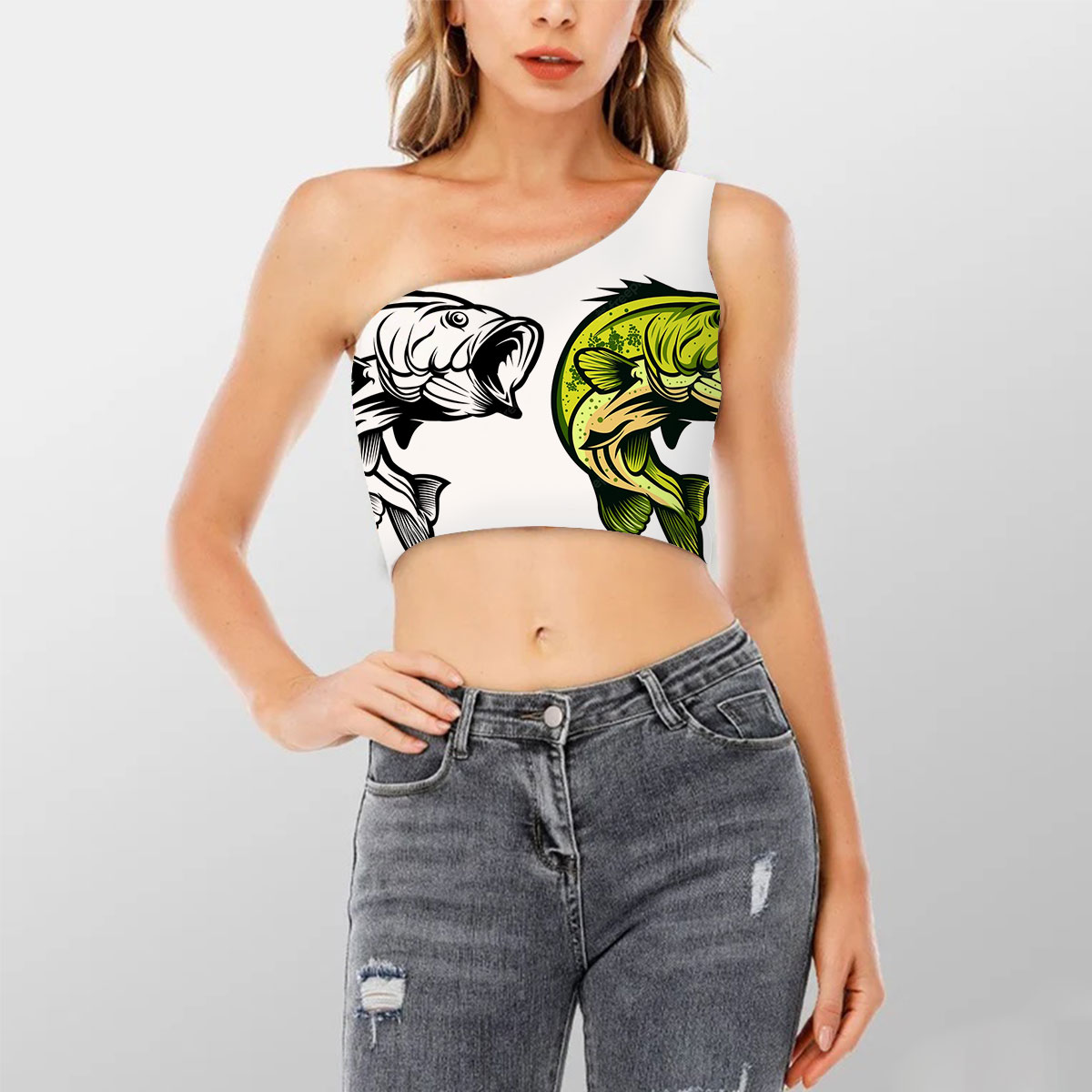 Double Bass Fish Shoulder Cropped Top