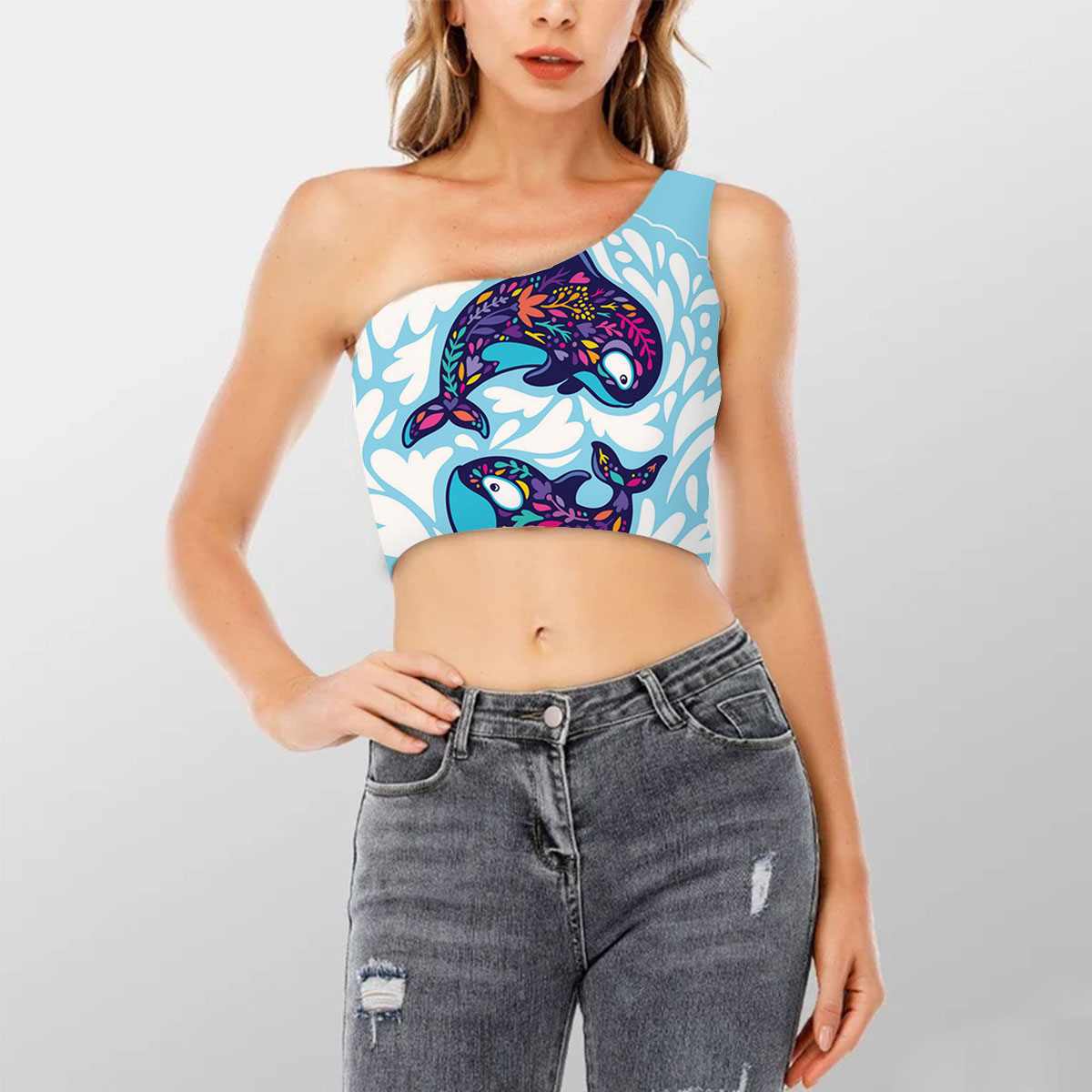 Double Floral Orca Shoulder Cropped Top
