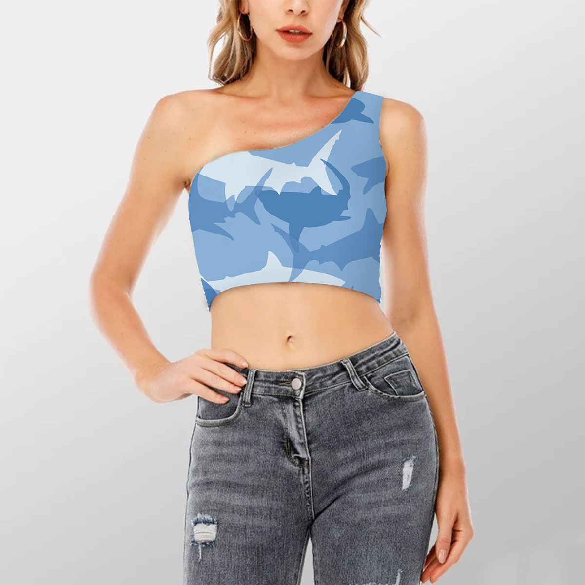 Family Great White Shark Shoulder Cropped Top