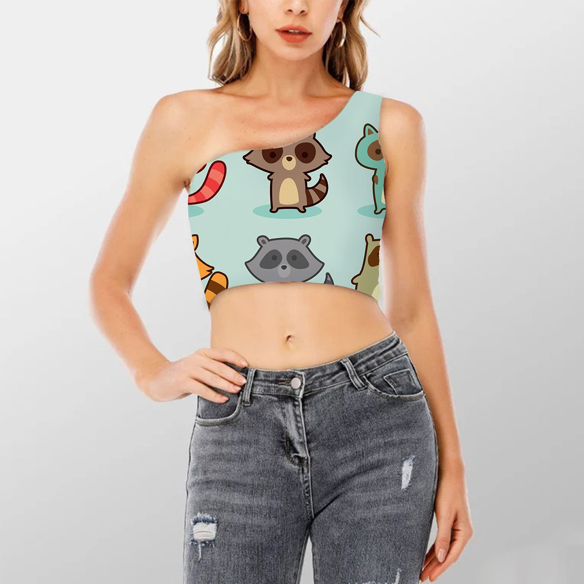 Family Raccoon Shoulder Cropped Top