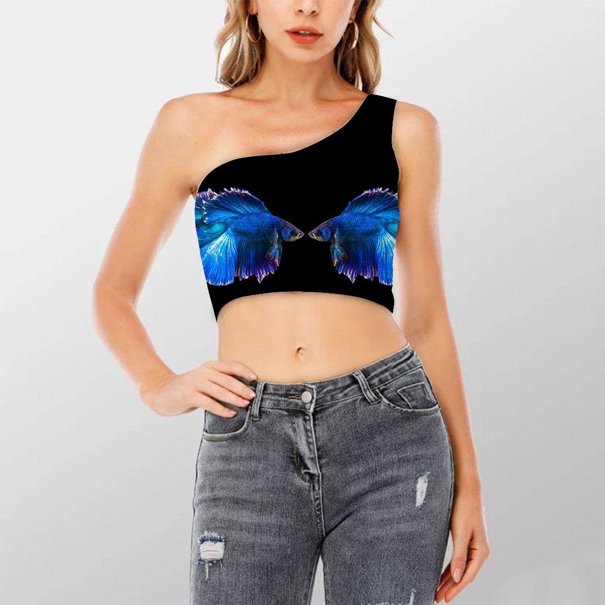 Fighting Betta Fish Shoulder Cropped Top