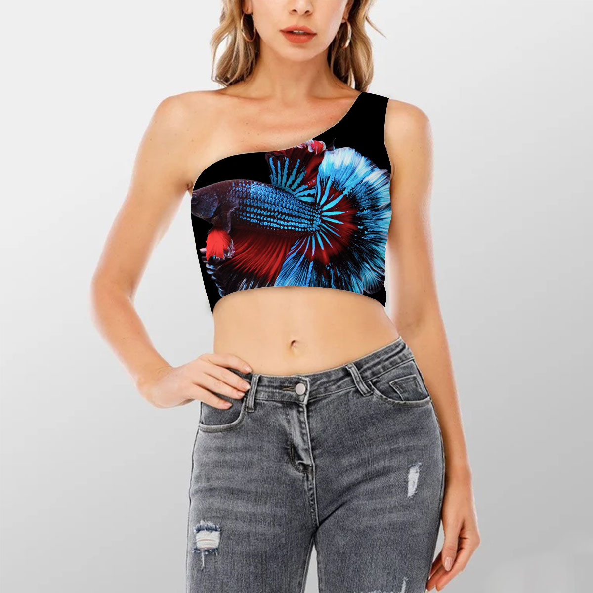 Glowing Betta Fish Shoulder Cropped Top
