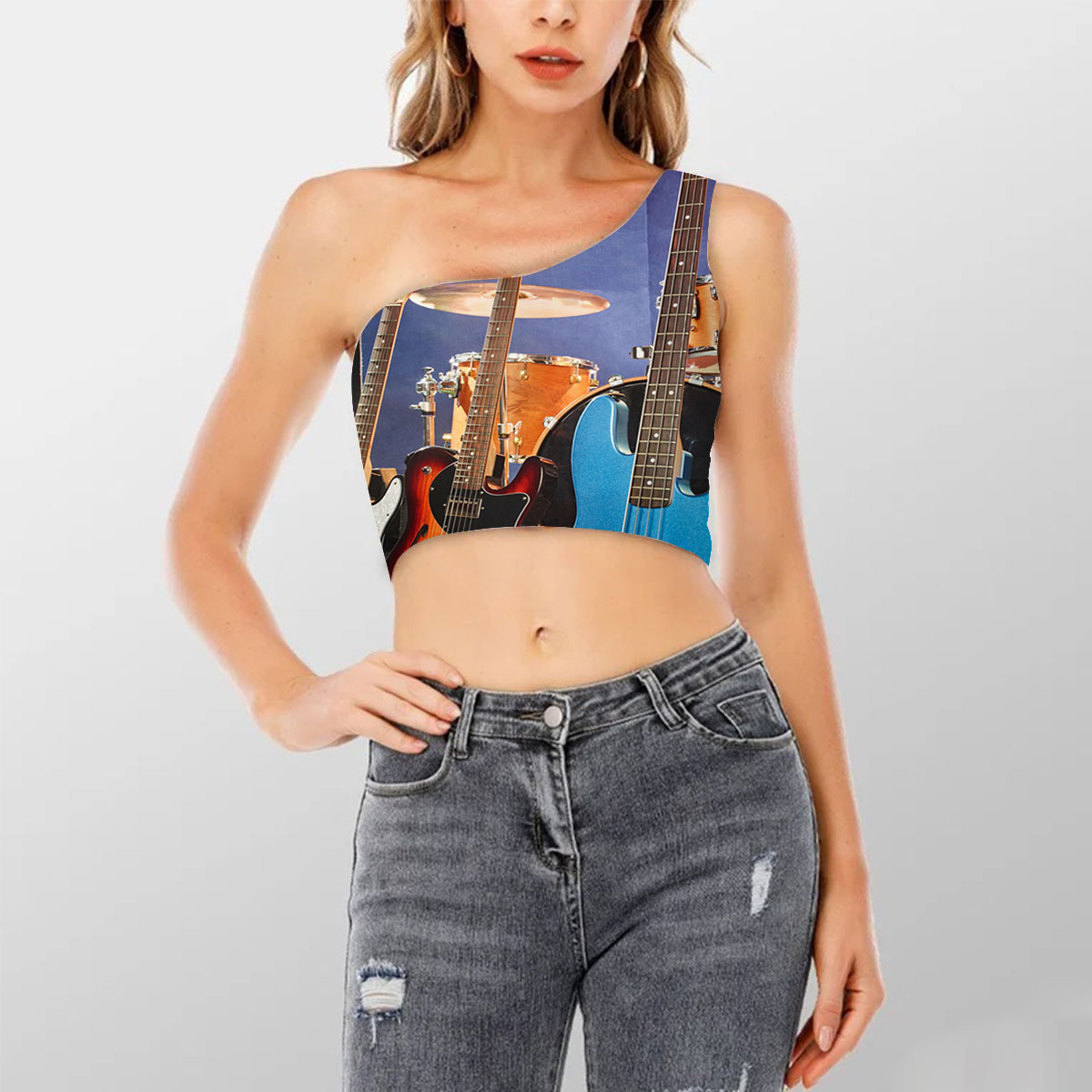 Hippie Electric Guitar Shoulder Cropped Top