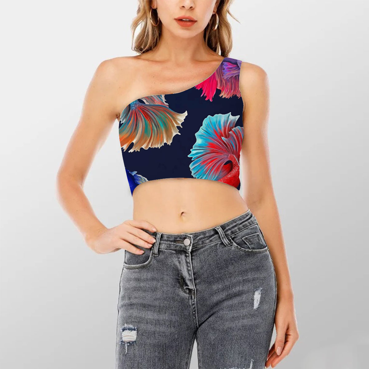 Iconic Four Betta Fish Shoulder Cropped Top