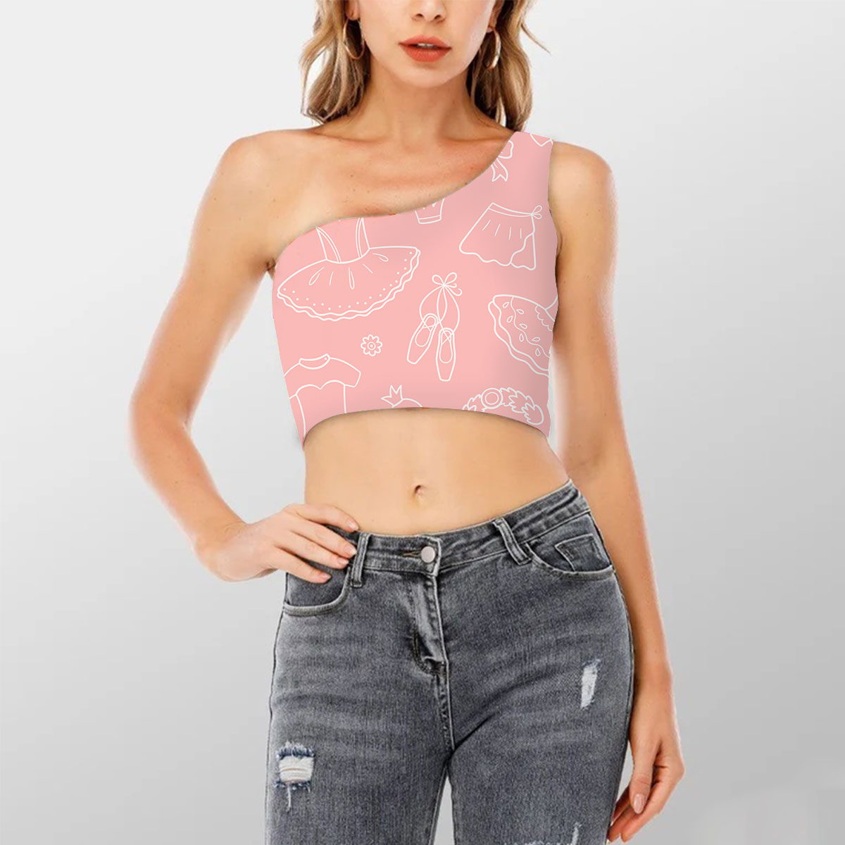 Little Ballerina With Ballet Accessories Shoulder Cropped Top