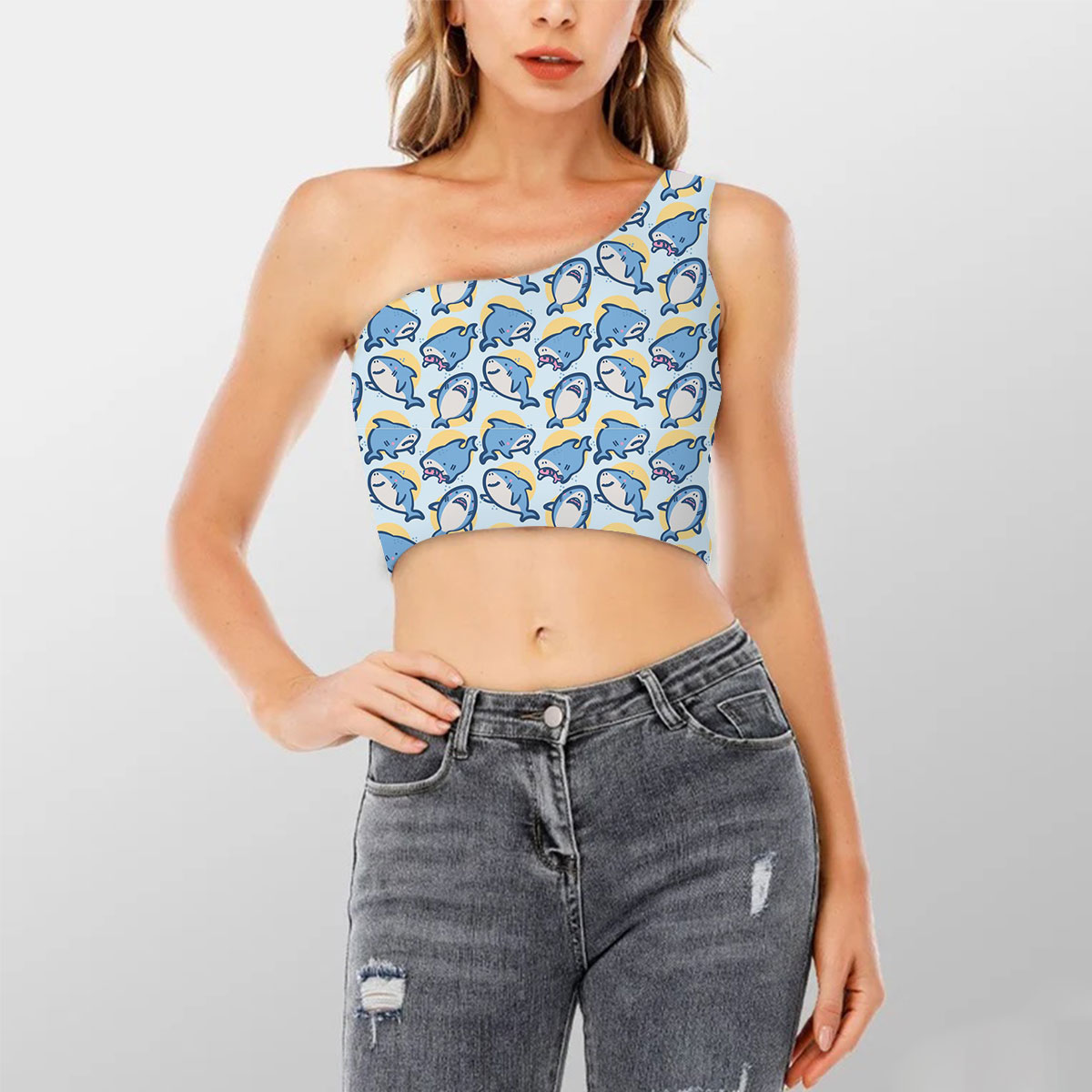 Lovely Great White Shark Shoulder Cropped Top