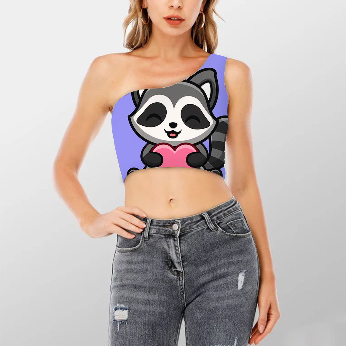 Lovely Raccoon Shoulder Cropped Top