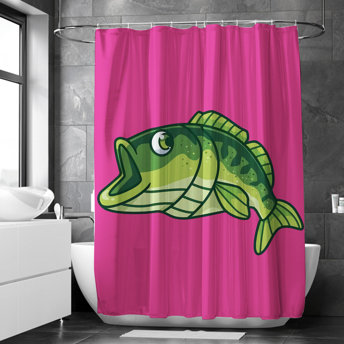Cartoon Bass Fish Shower Curtain
