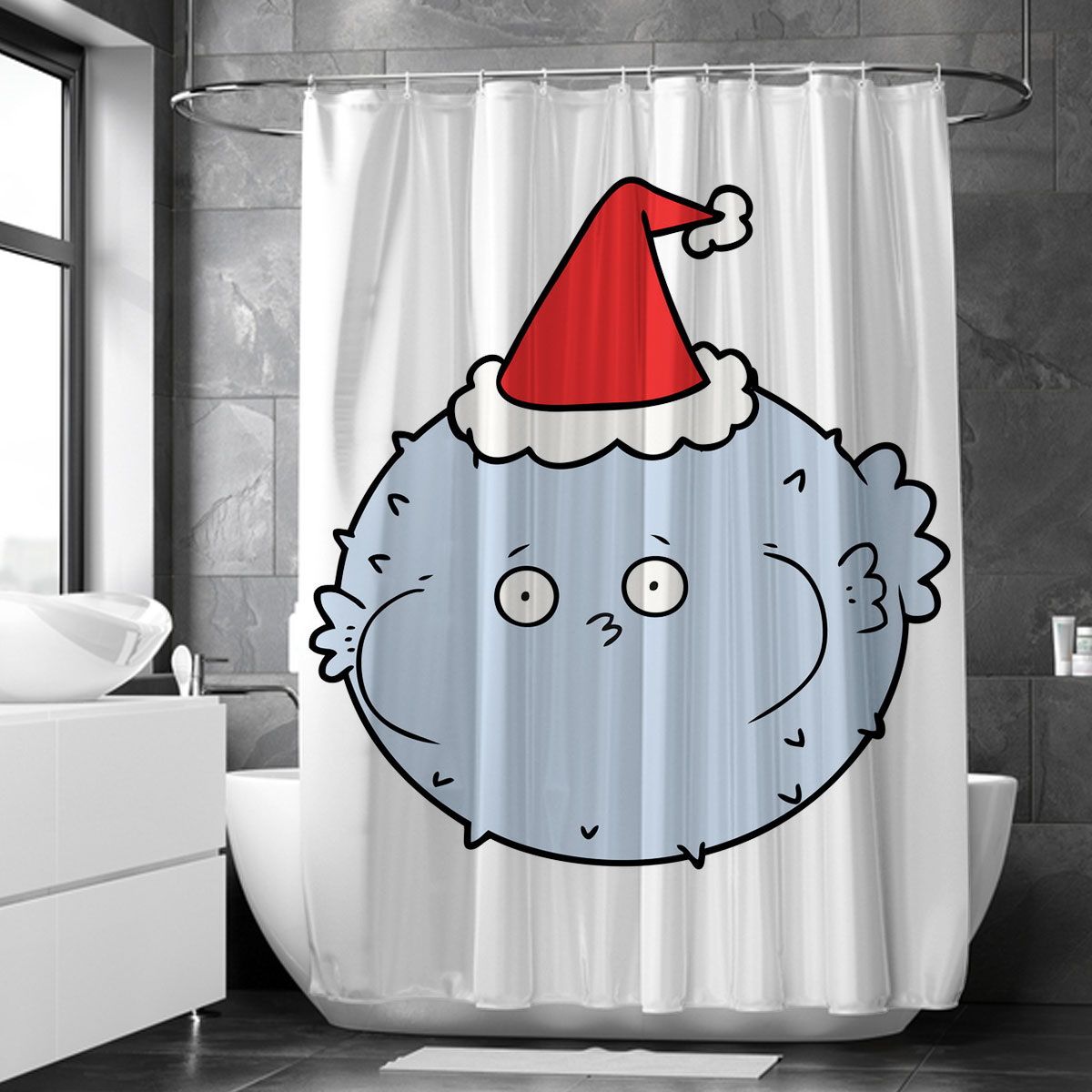 Cartoon Christmas Puffer Fish Shower Curtain