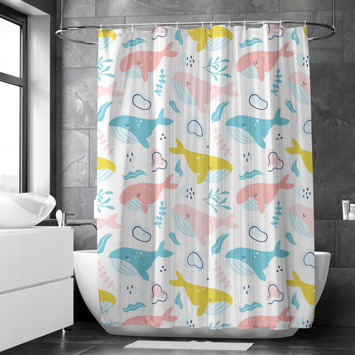 Cartoon Colorful Blue Whale Shower Curtain