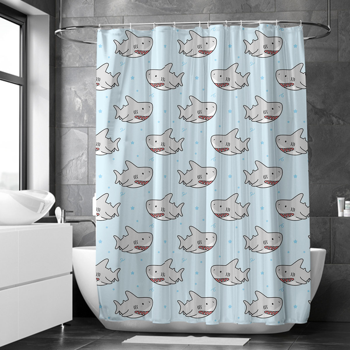 Cartoon Great White Shark Shower Curtain
