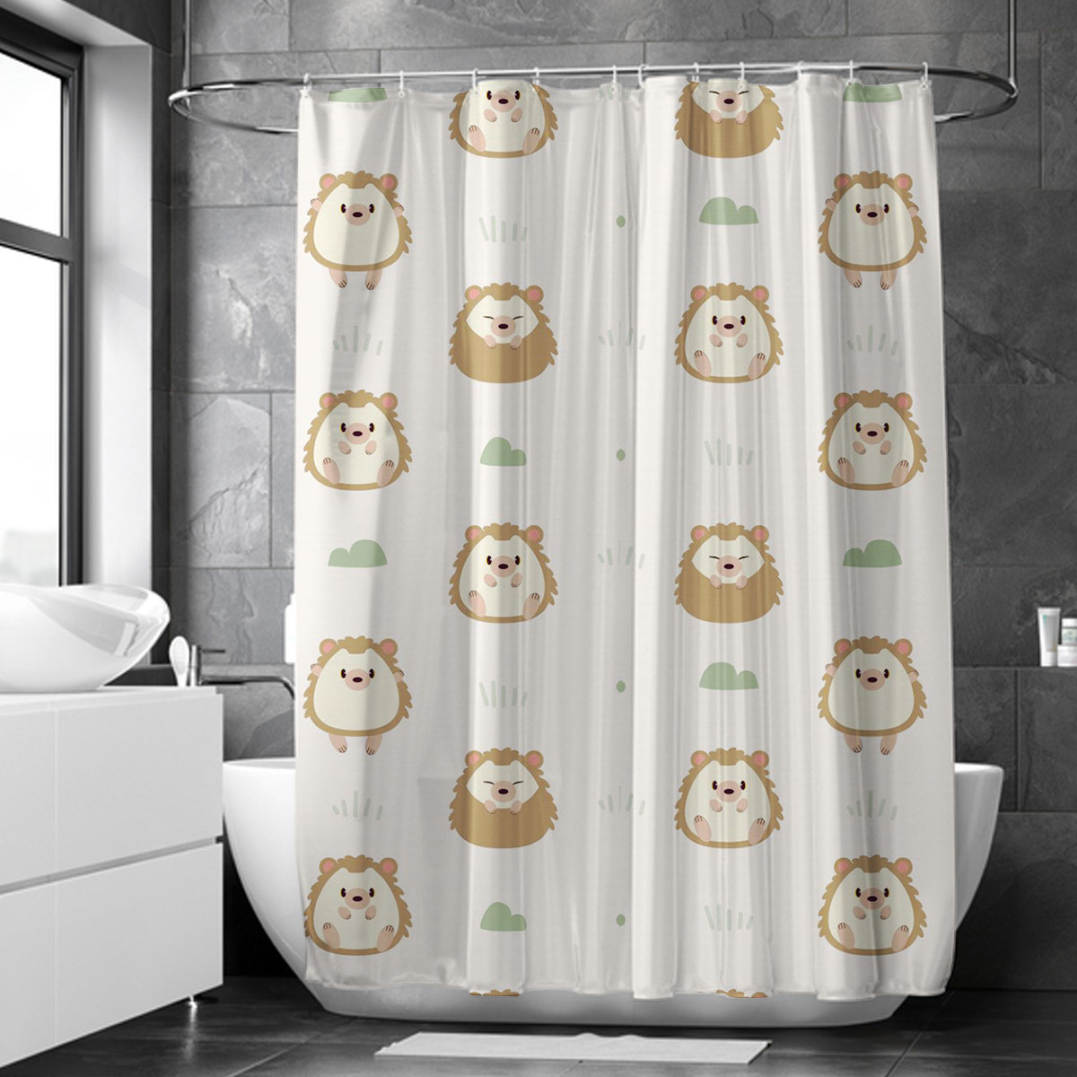 Cartoon Hedgehog Monogram Shower Curtain