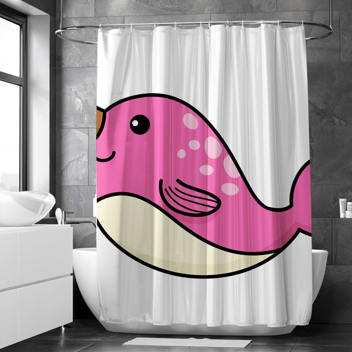 Cartoon Pink Narwhal Shower Curtain