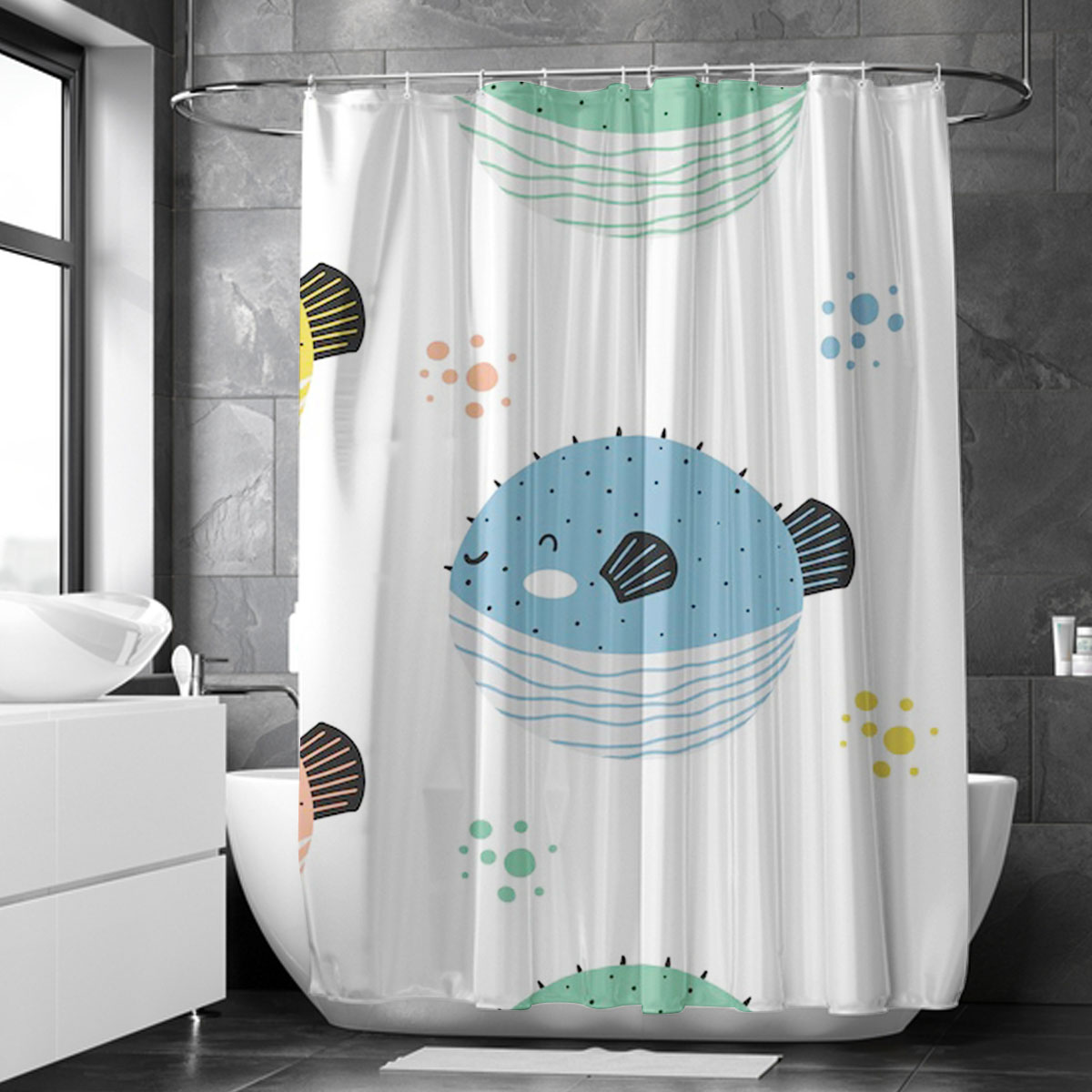 Cartoon Puffer Fish Shower Curtain