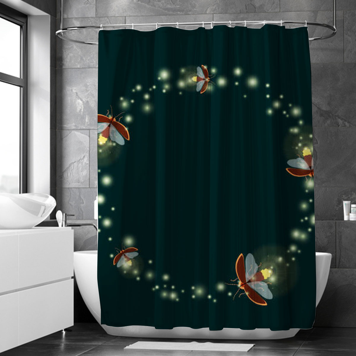 Circle Fireflies Shower Curtain