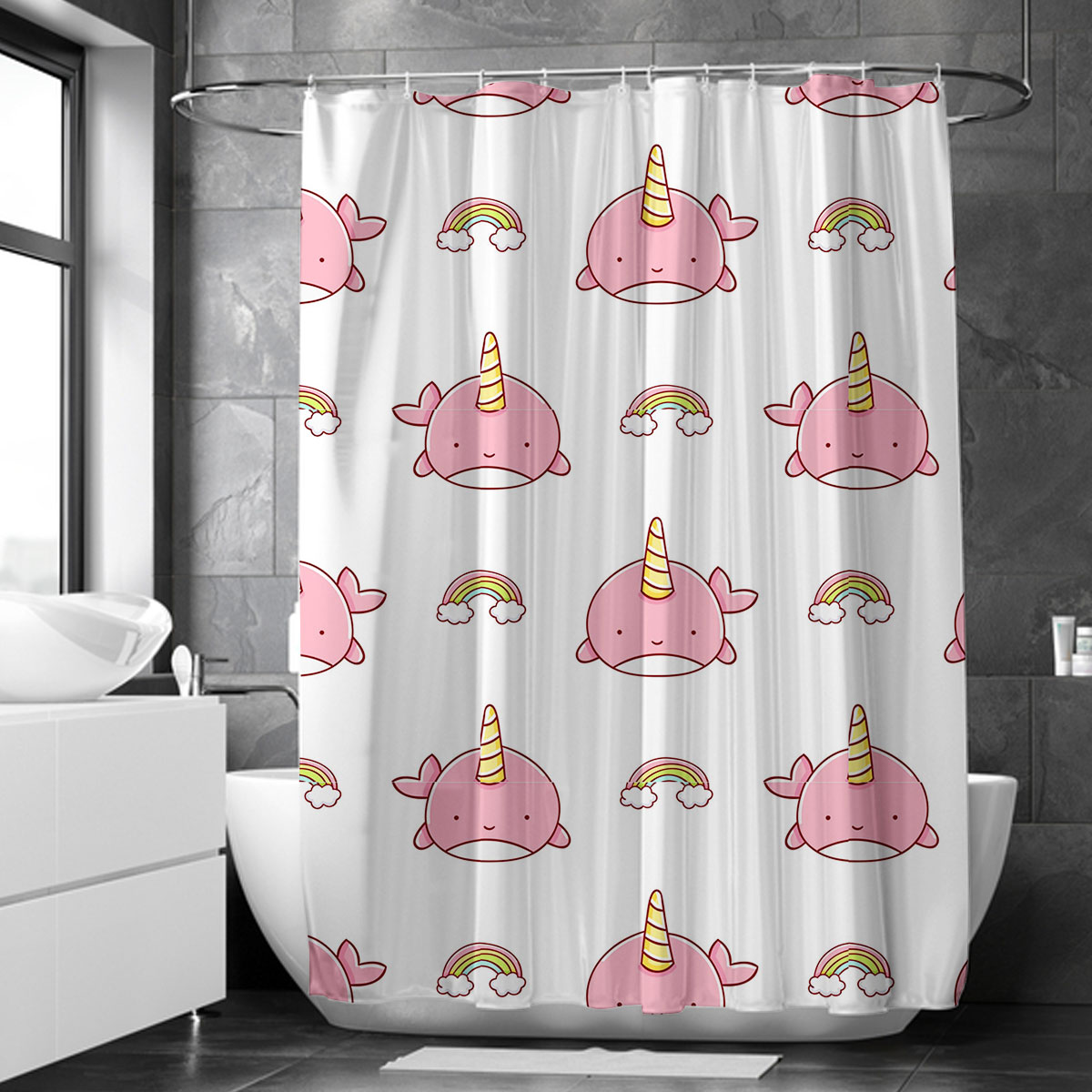 Cloud Pink Narwhal Shower Curtain