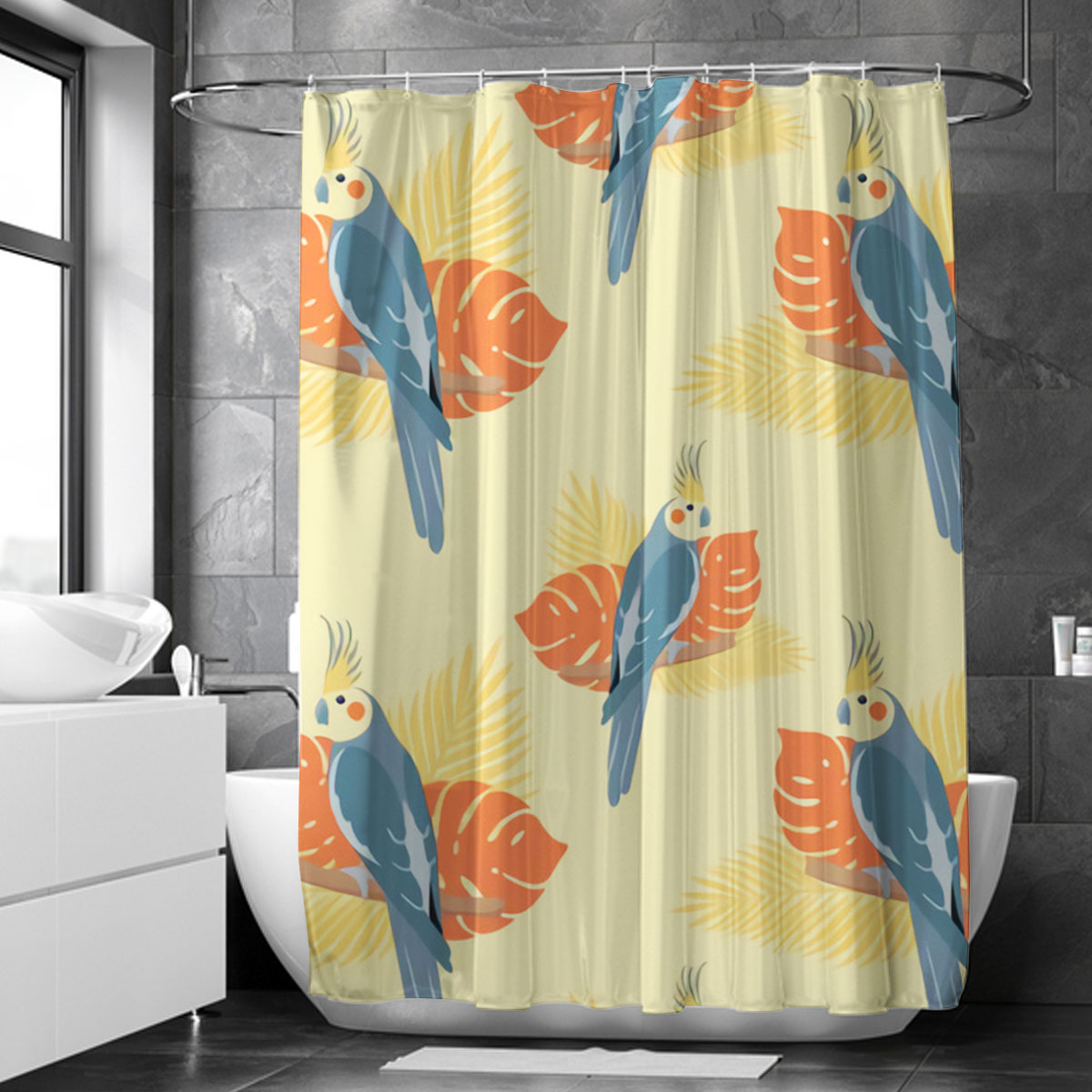 Cockatiel On Yellow Shower Curtain
