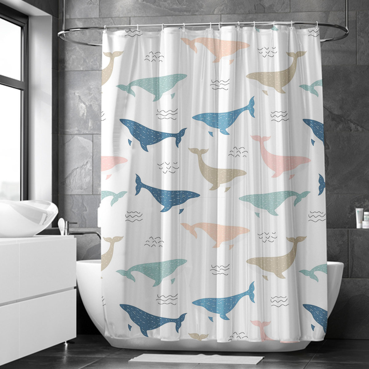 Colorful Blue Whale Shower Curtain