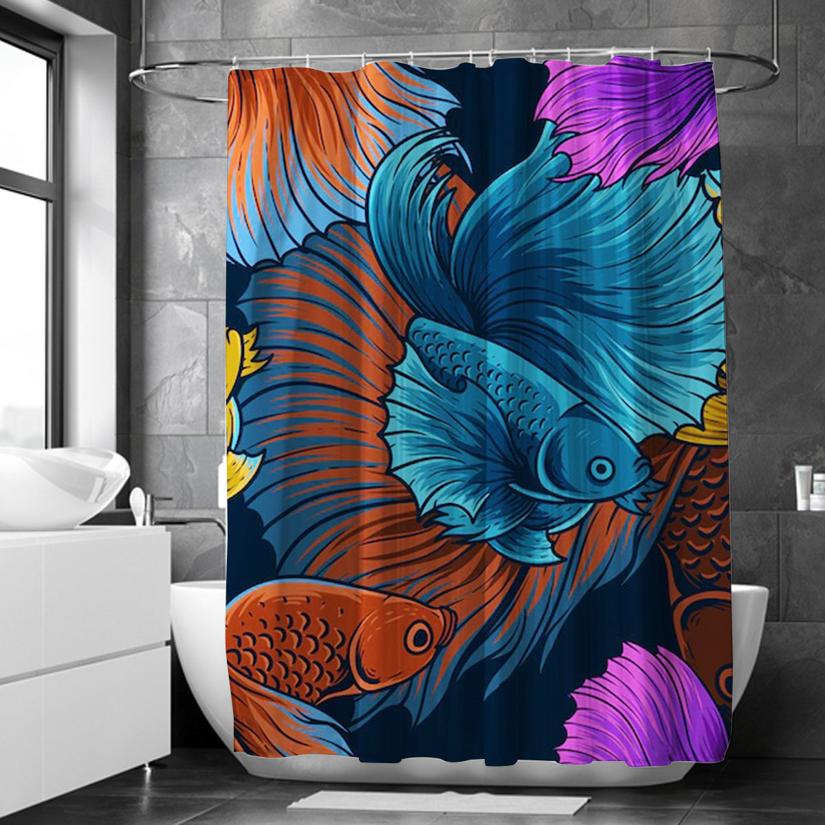 Colorful Cartoon Betta Fish Shower Curtain