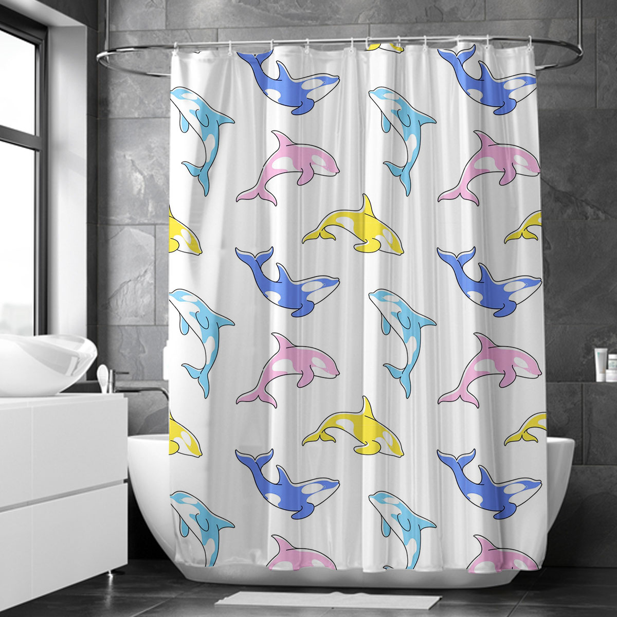 Colorful Orca Whale Shower Curtain