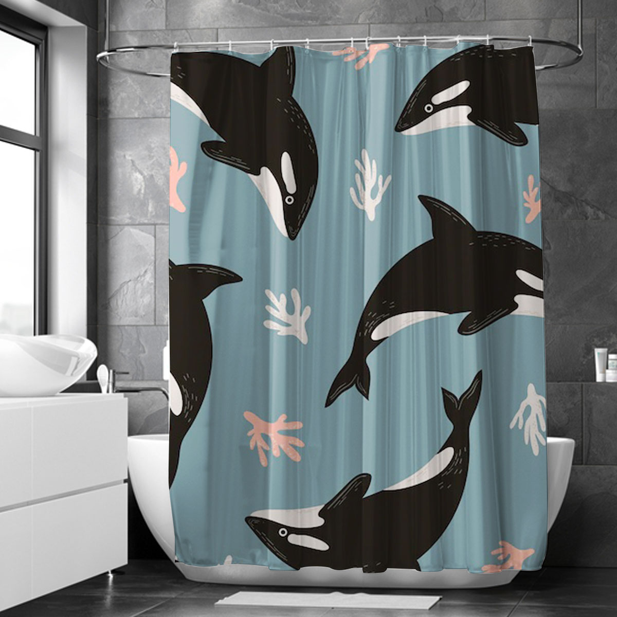 Coral Orca Shower Curtain