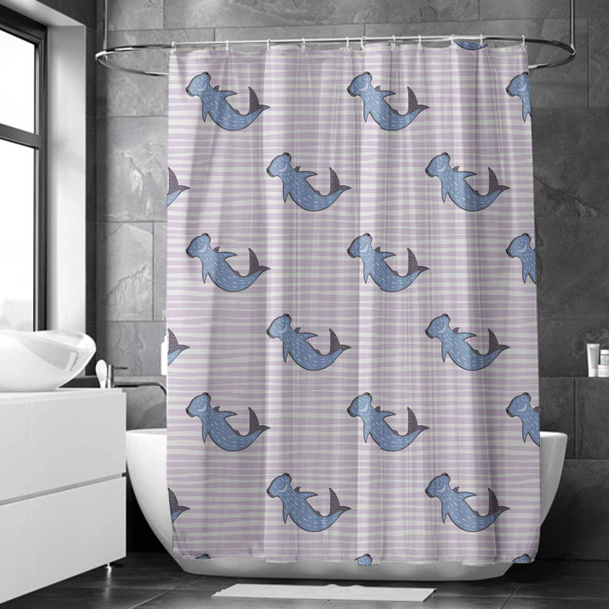 Cute Hammerhead Shark Shower Curtain