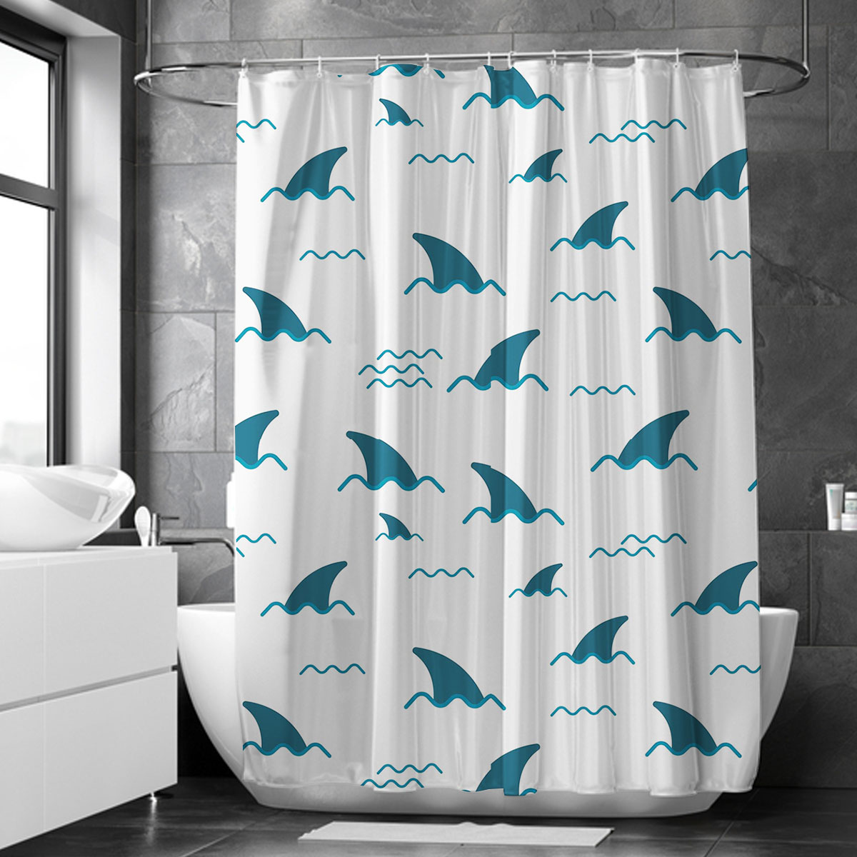 Danger Fin Great White Shark Shower Curtain