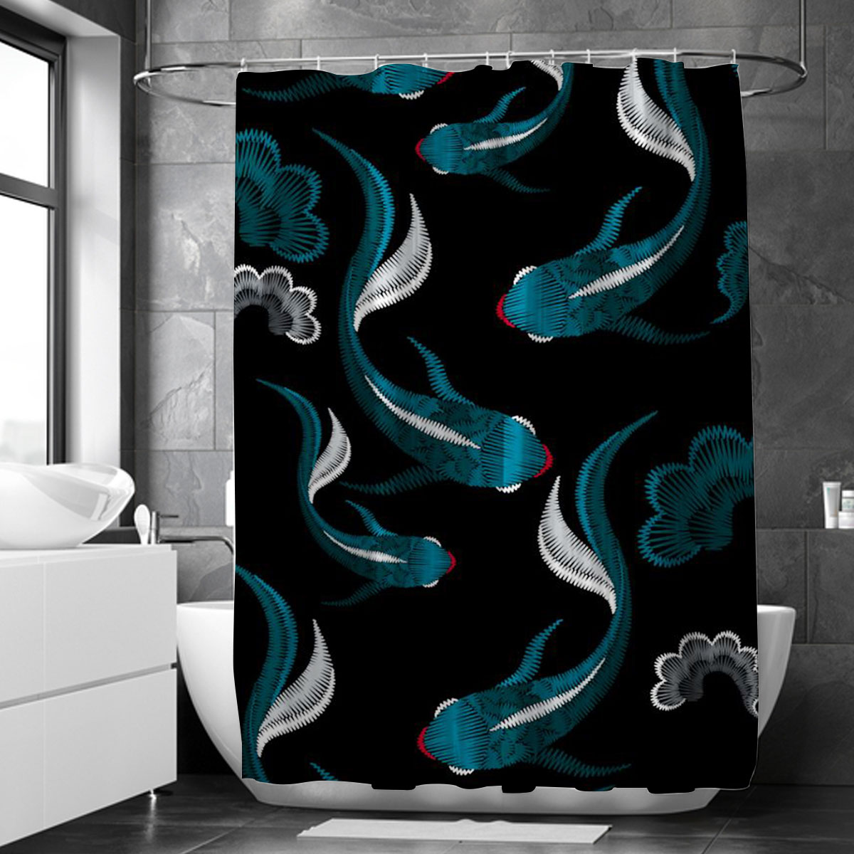 Dark Blue Koi Fish Shower Curtain