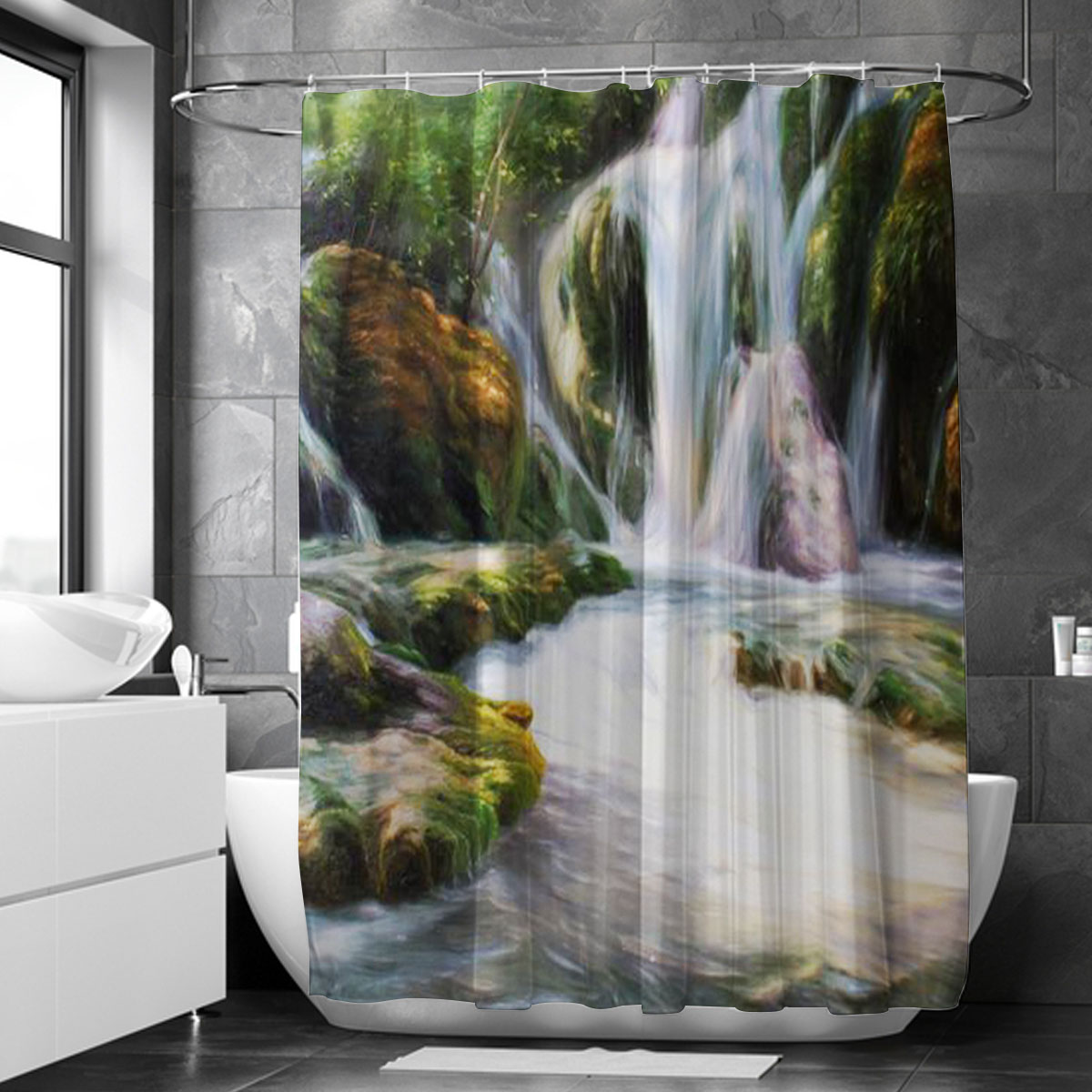 Deep Forest Waterfall Shower Curtain