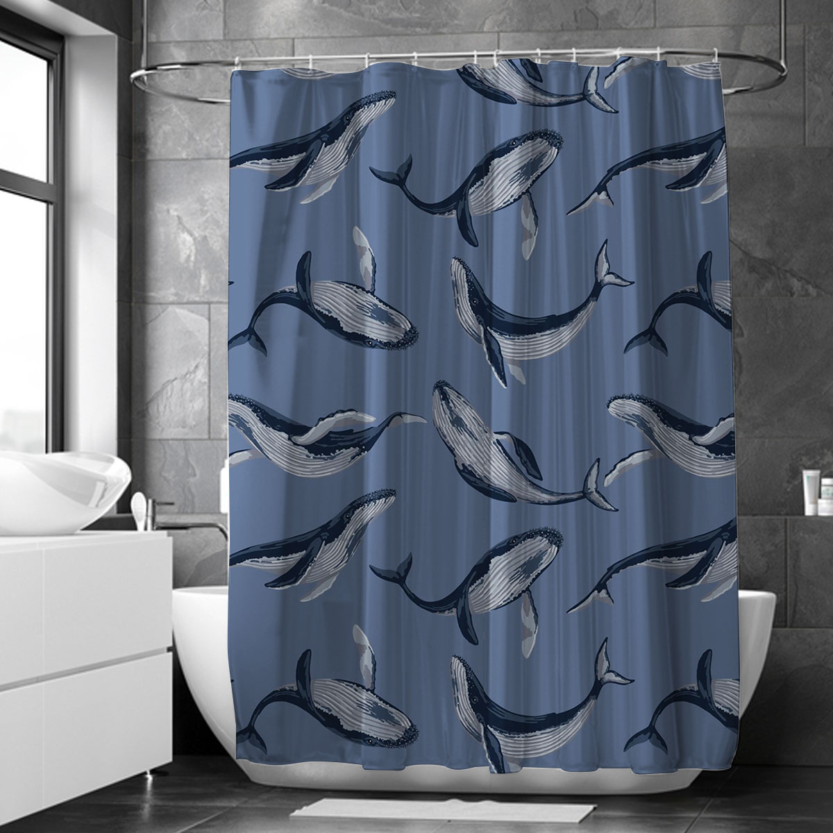 Deep Ocean Blue Whale Shower Curtain