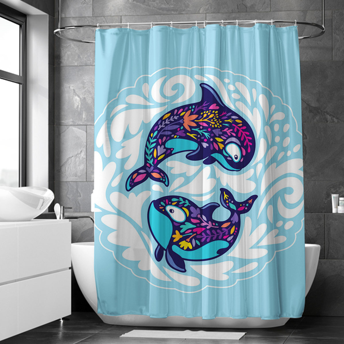 Double Floral Orca Shower Curtain