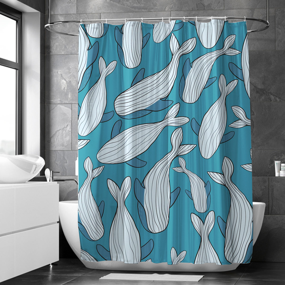 Family Blue Whale Shower Curtain