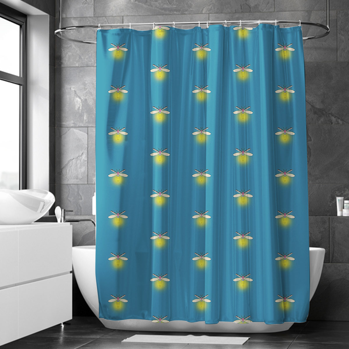 Fireflies On Blue Shower Curtain