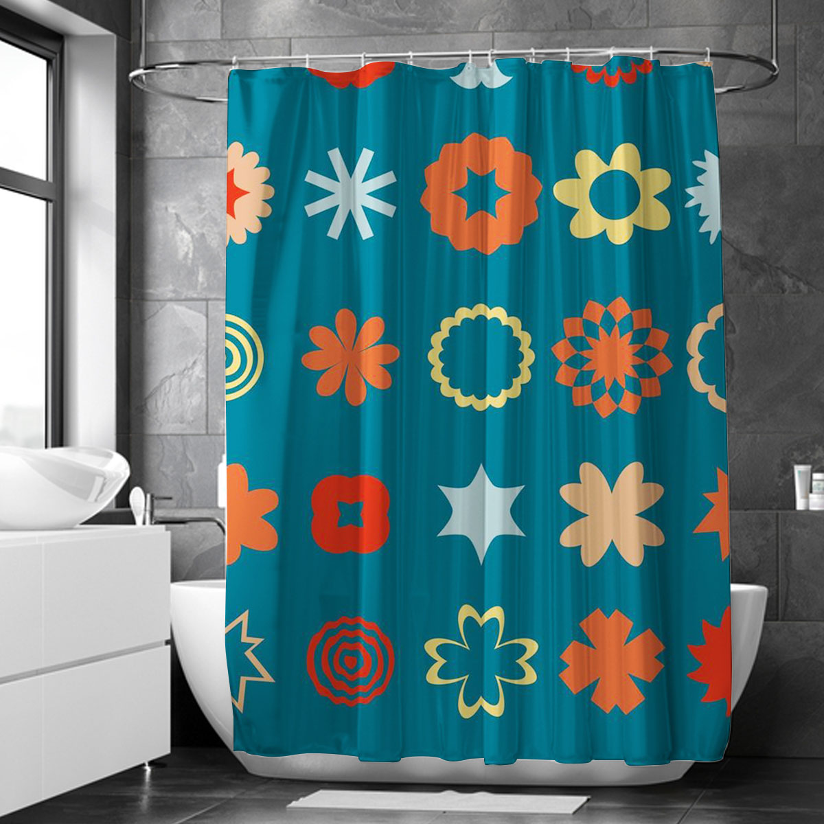 Floral Abstract Mid Century Modern Shower Curtain