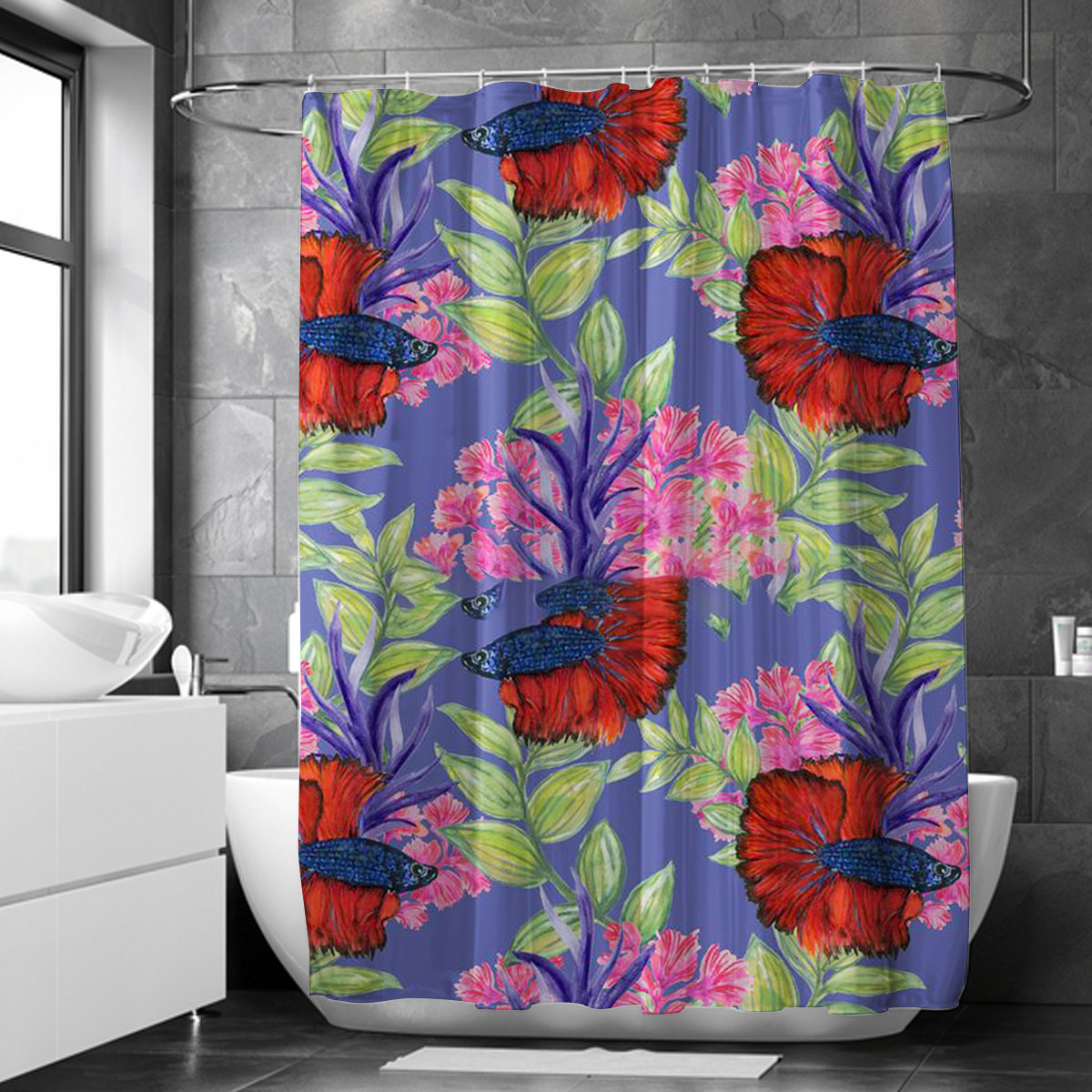 Floral Betta Fish Shower Curtain