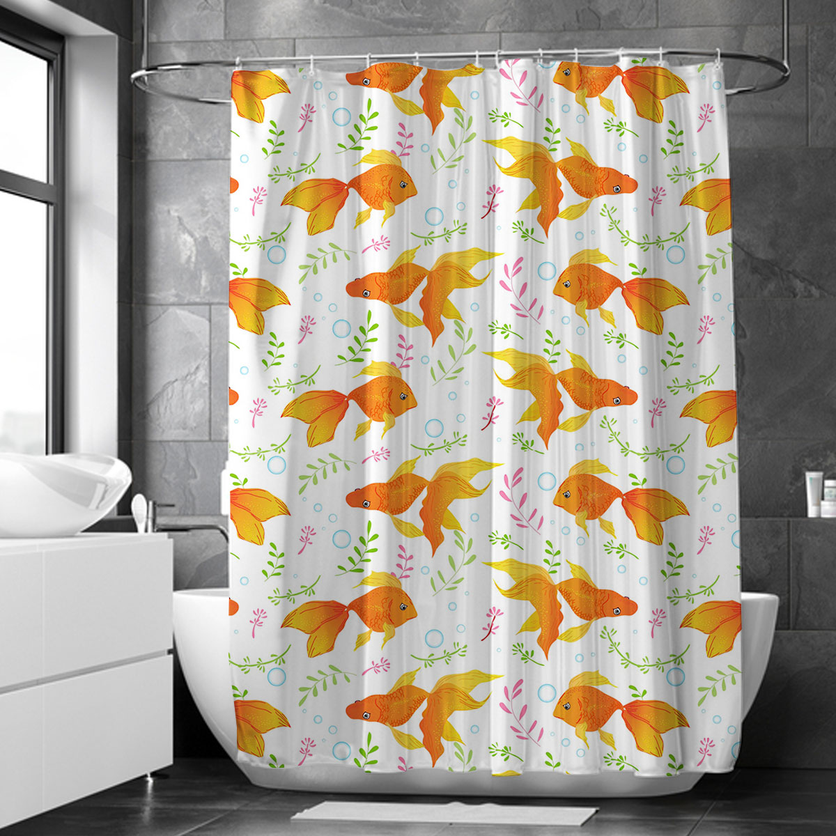 Floral Goldfish Shower Curtain