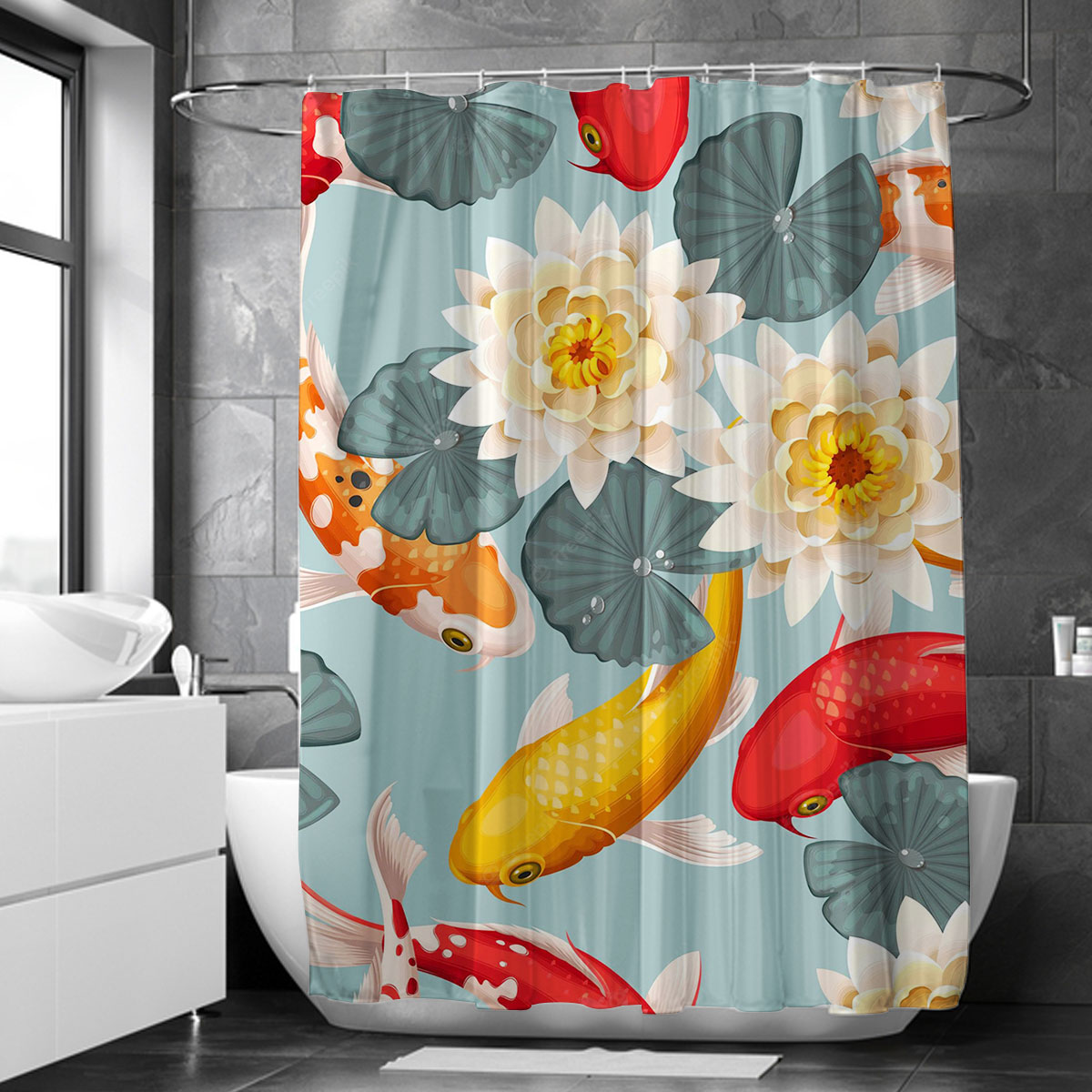 Flower Koi Fish Shower Curtain