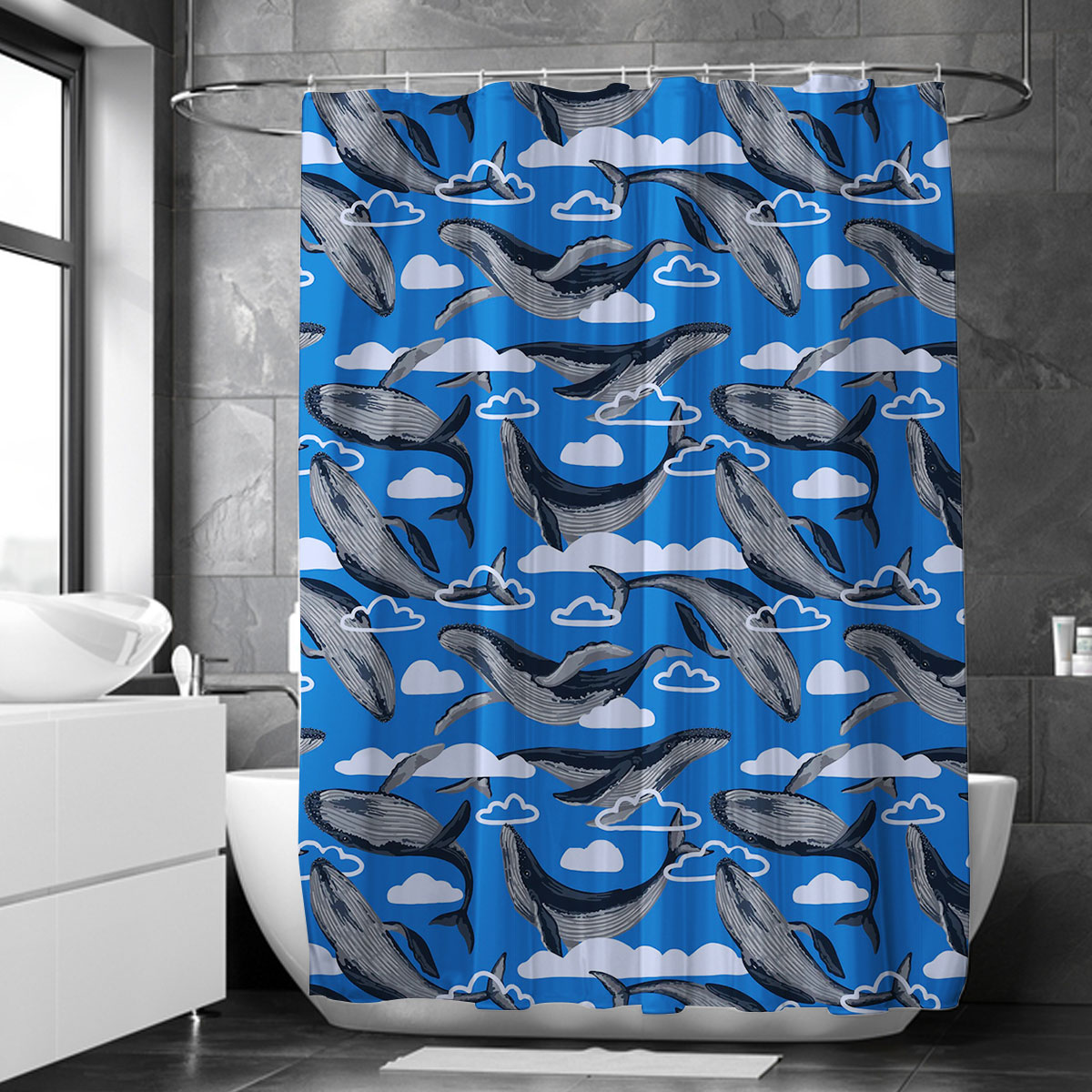 Flying Blue Whale Shower Curtain