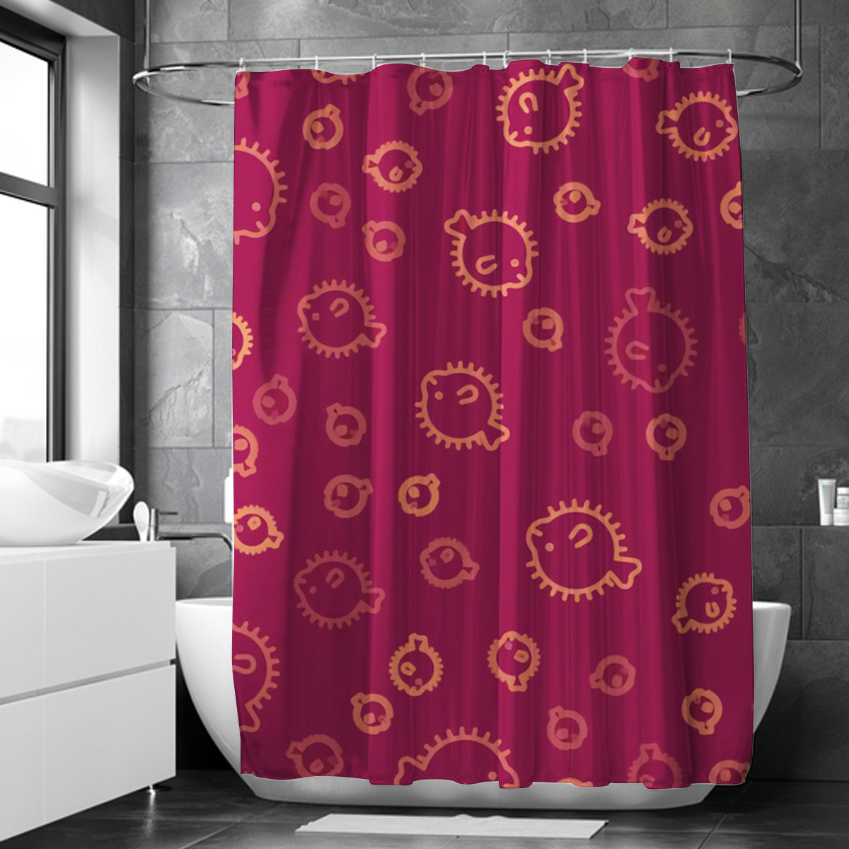 Funny Red Puffer Fish Shower Curtain