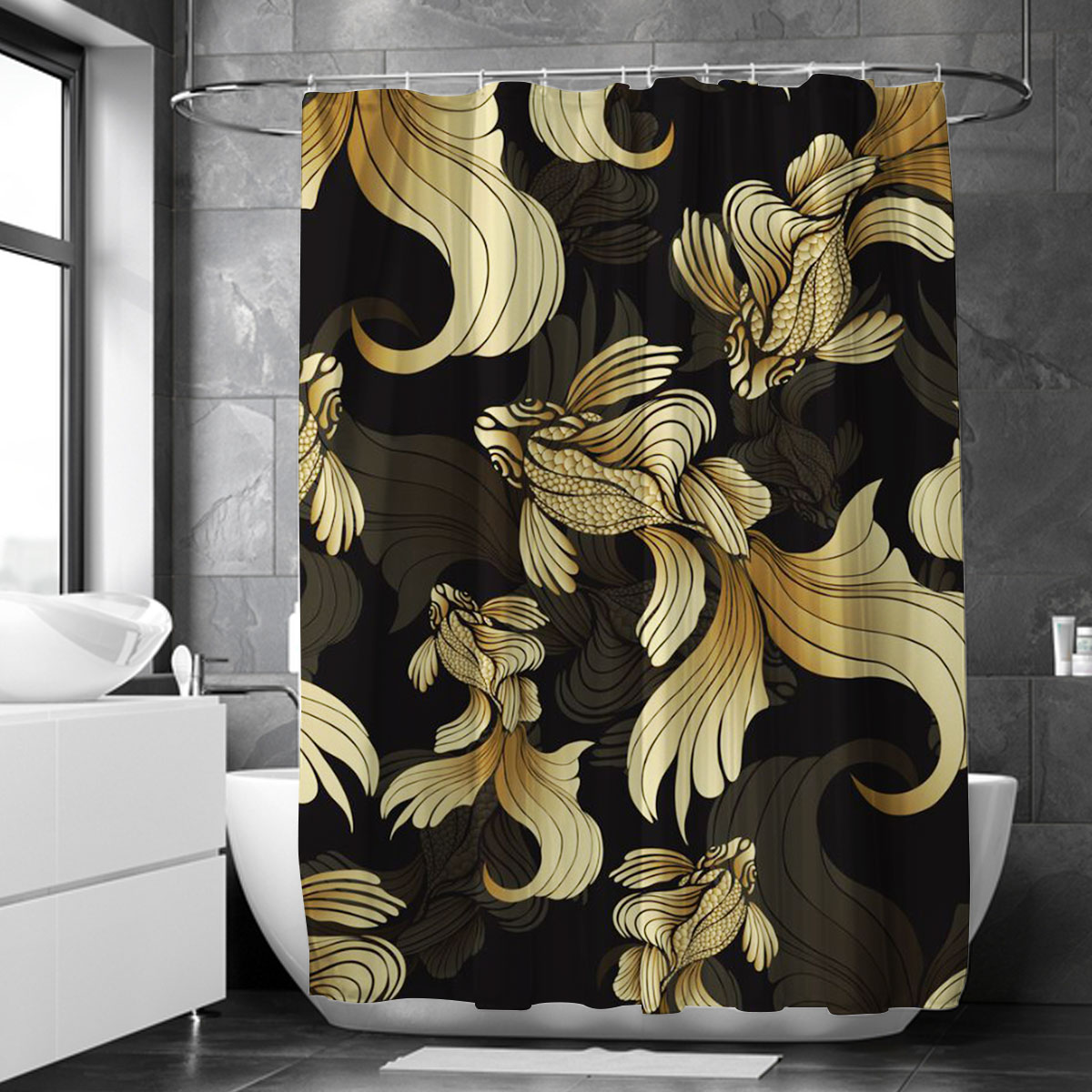 Golden Goldfish Shower Curtain