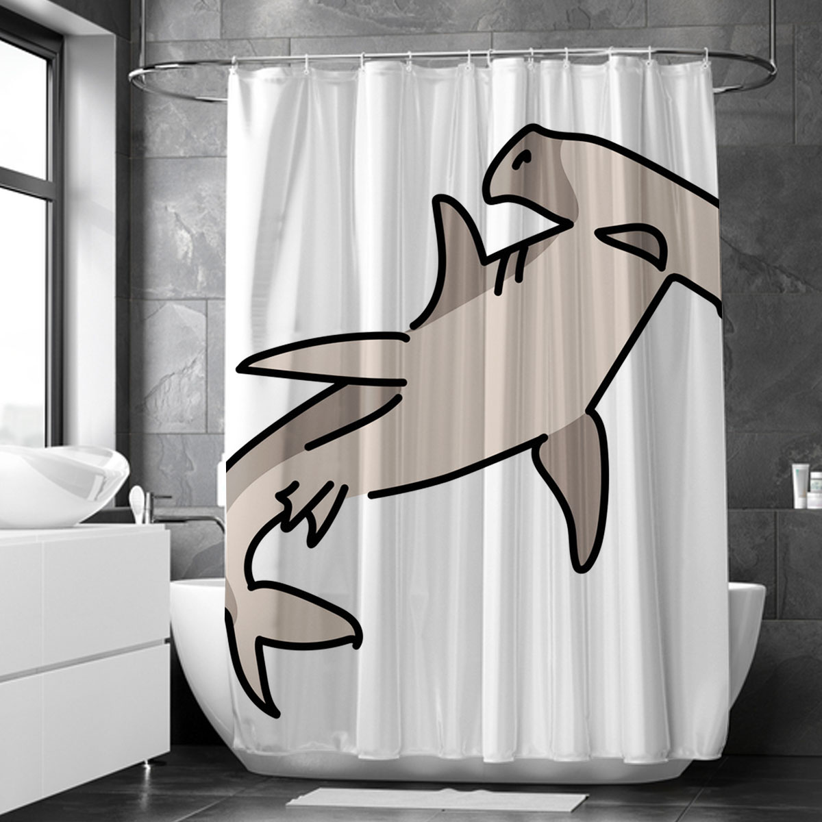 Gray Hammerhead Shark Shower Curtain