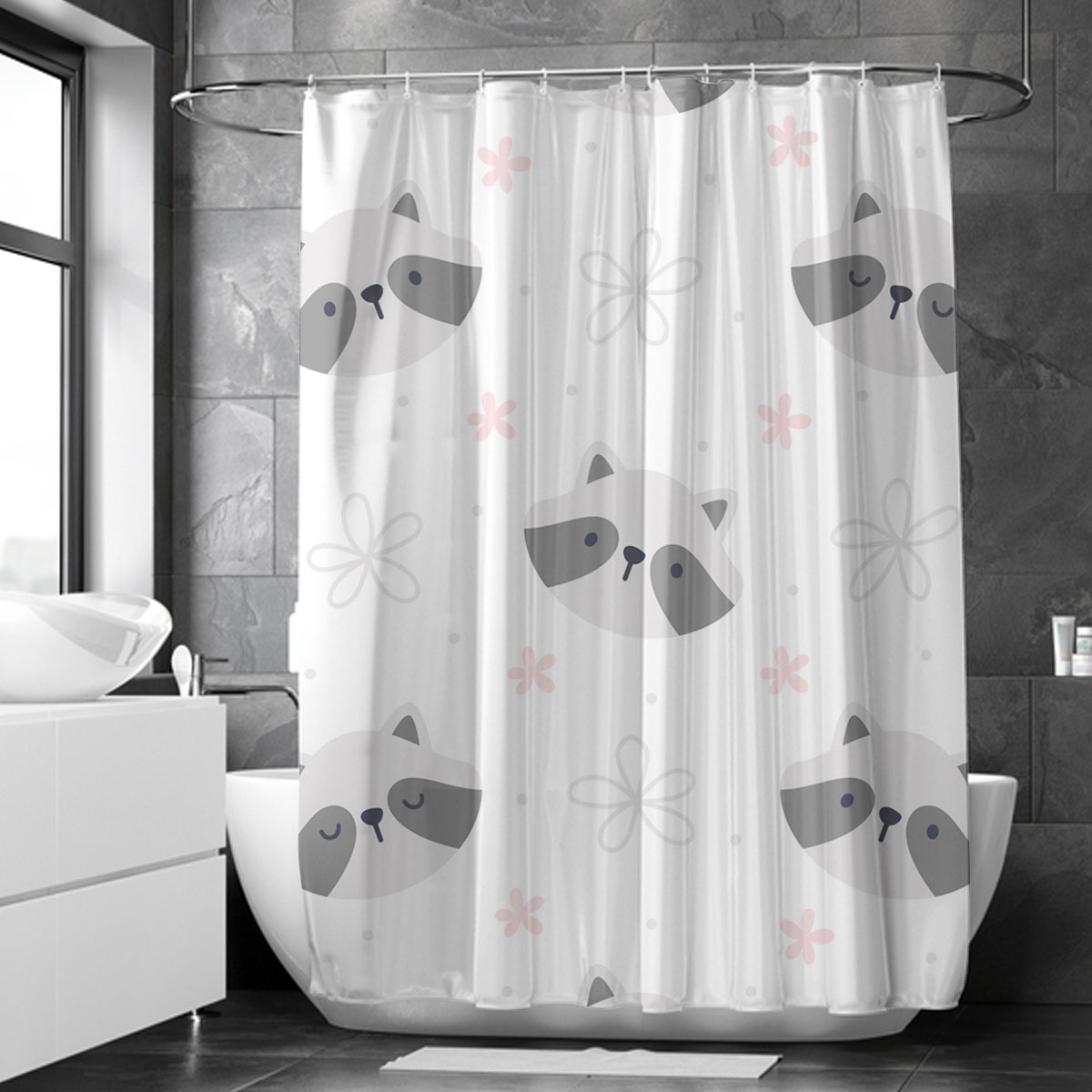 Gray Raccoon Face Shower Curtain