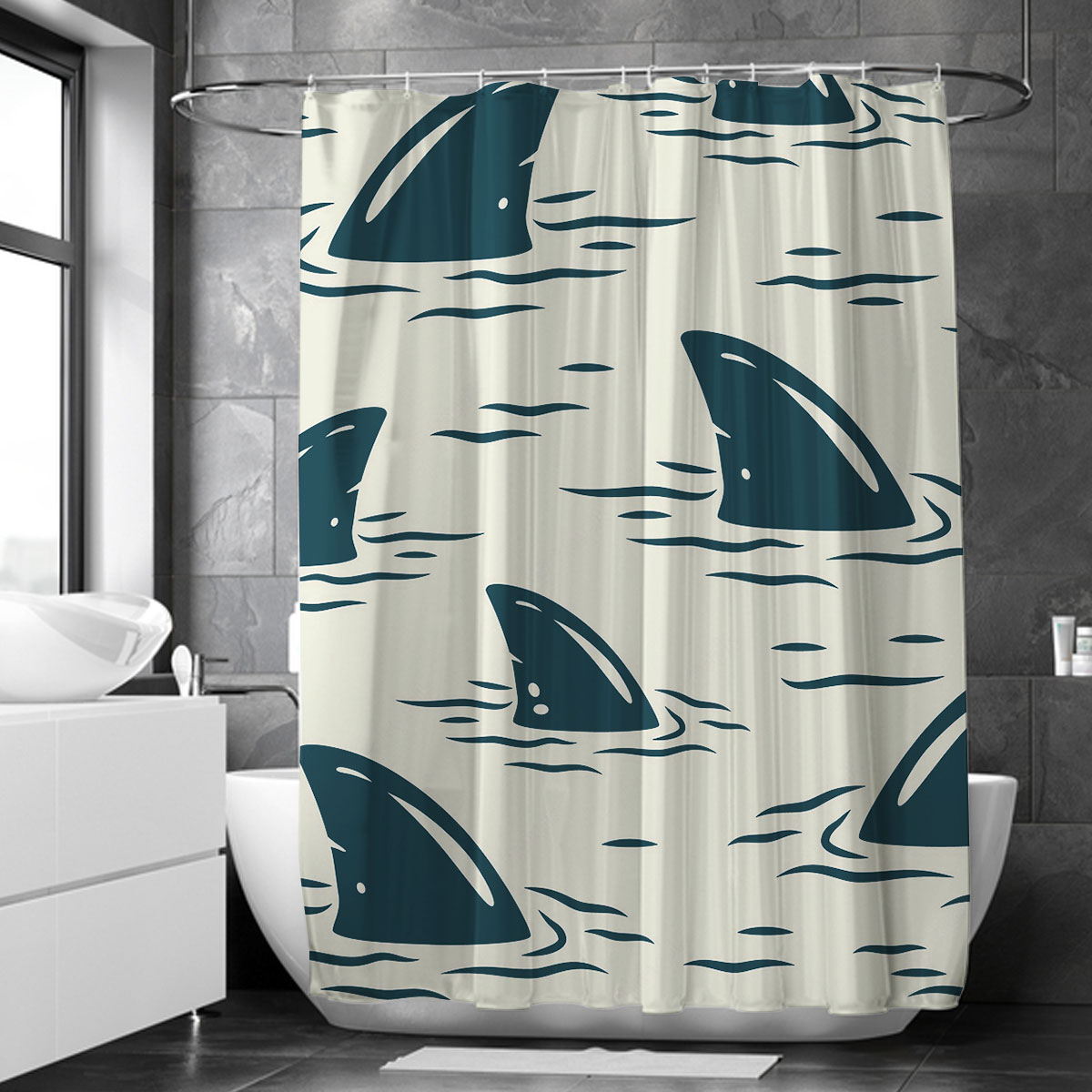 Great White Shark Fin Shower Curtain
