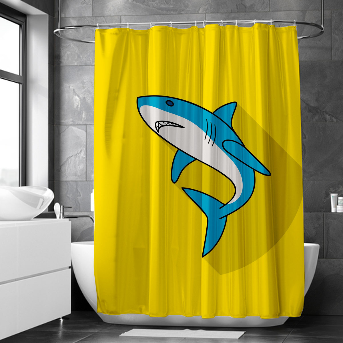 Great White Shark On Yellow Shower Curtain