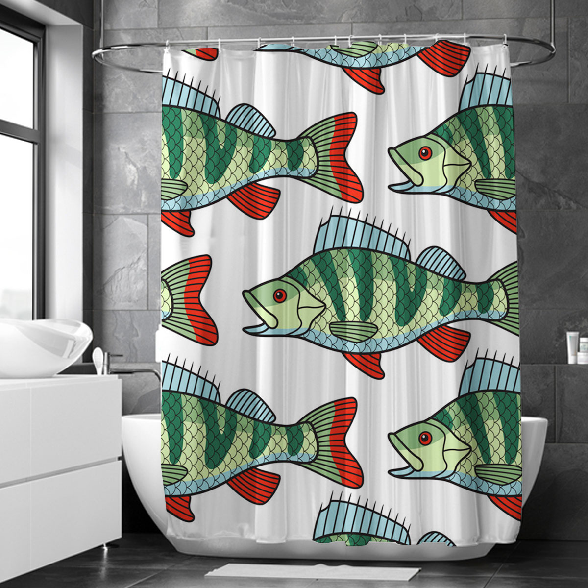 Green Bass Fish Shower Curtain
