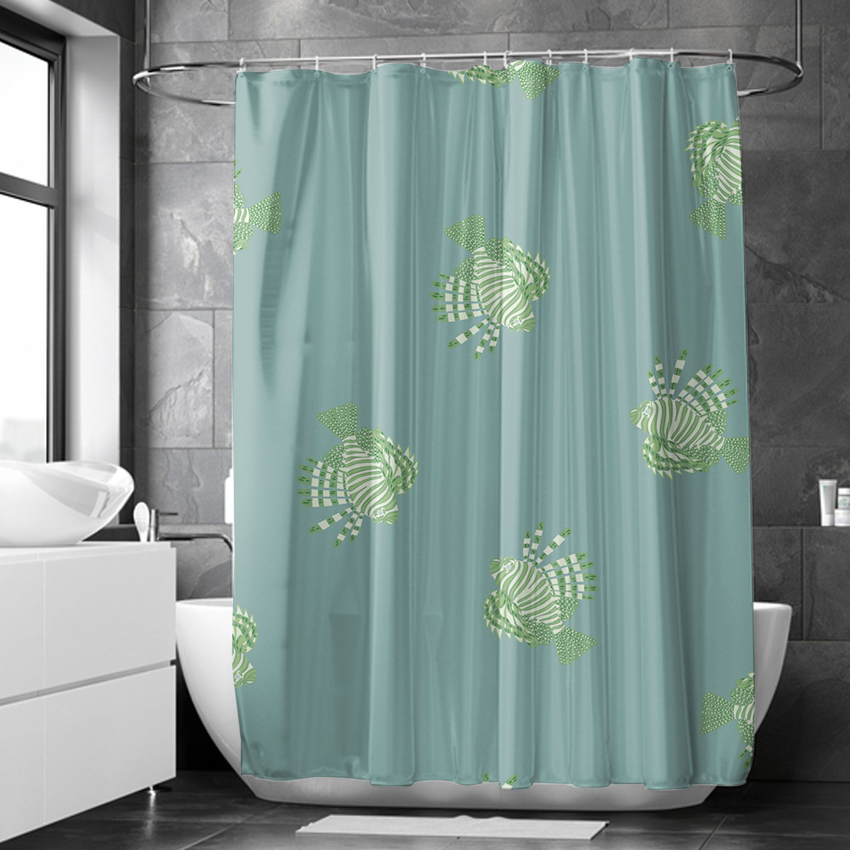Green Lionfish On Green Shower Curtain