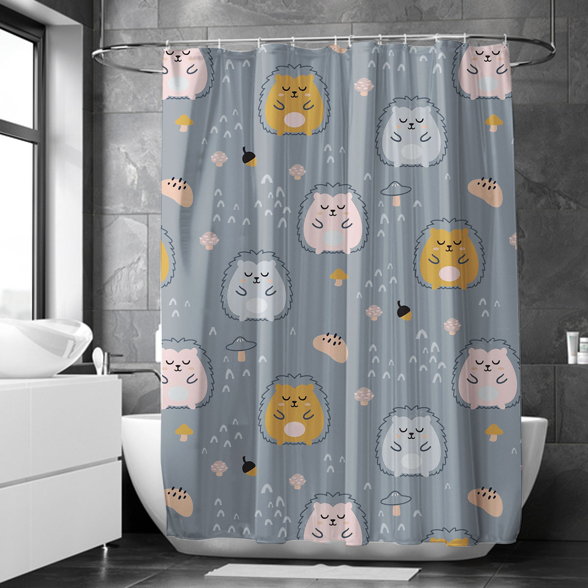 Grey Hedgehog Shower Curtain