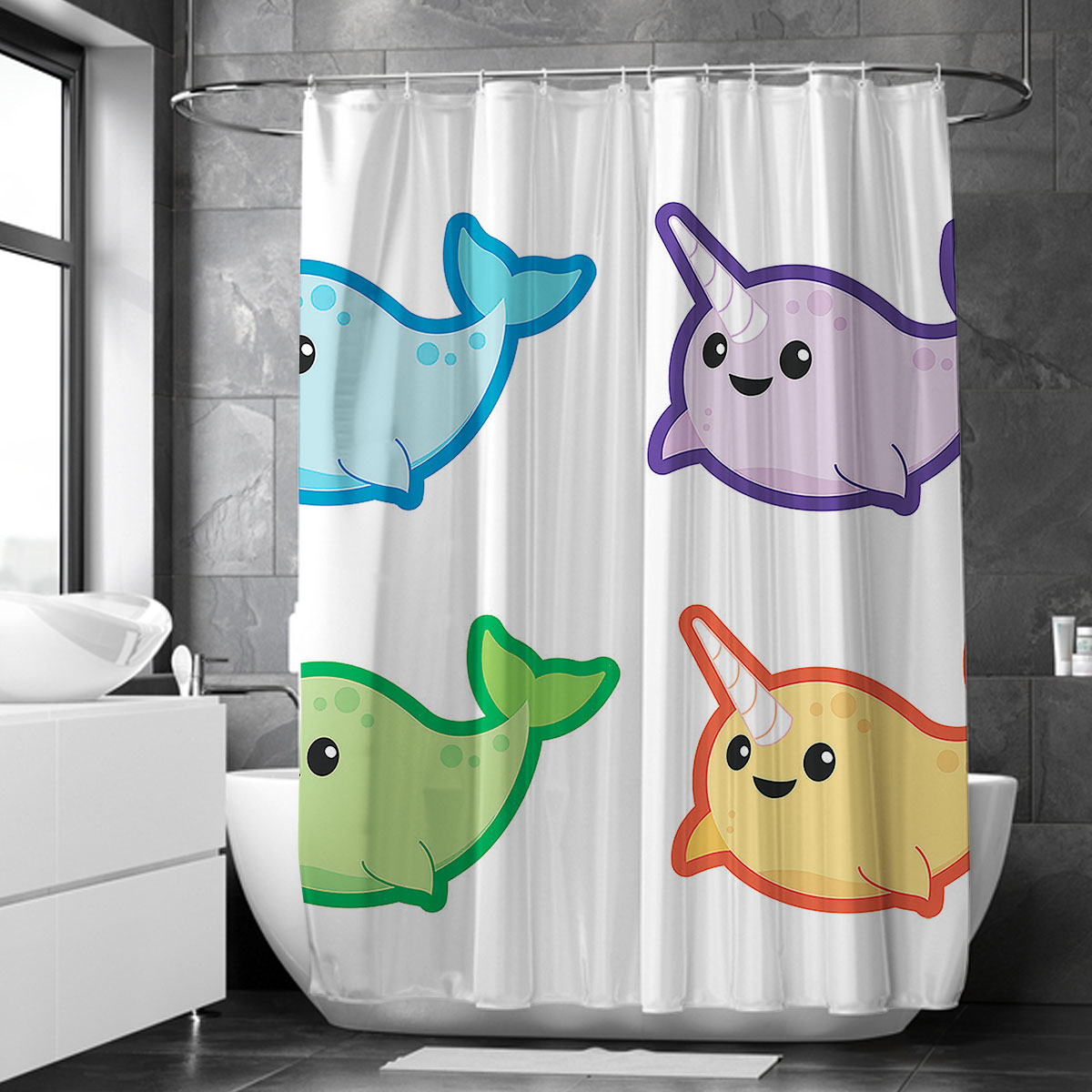 Happy Narwhal Shower Curtain